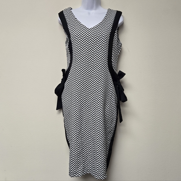 H Han Queen Chevron Side Bows Dress Black and White XL - Picture 7 of 7